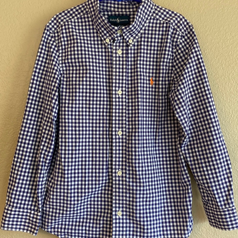 Ralph Lauren Boys Gingham Long Sleeve Button Down Shirt Size 7